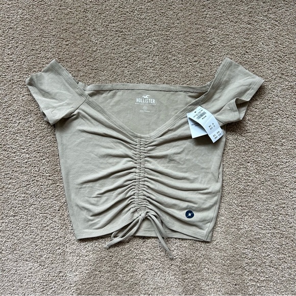 Hollister Tan Scrunched Tie Crop Top - Picture 1 of 7